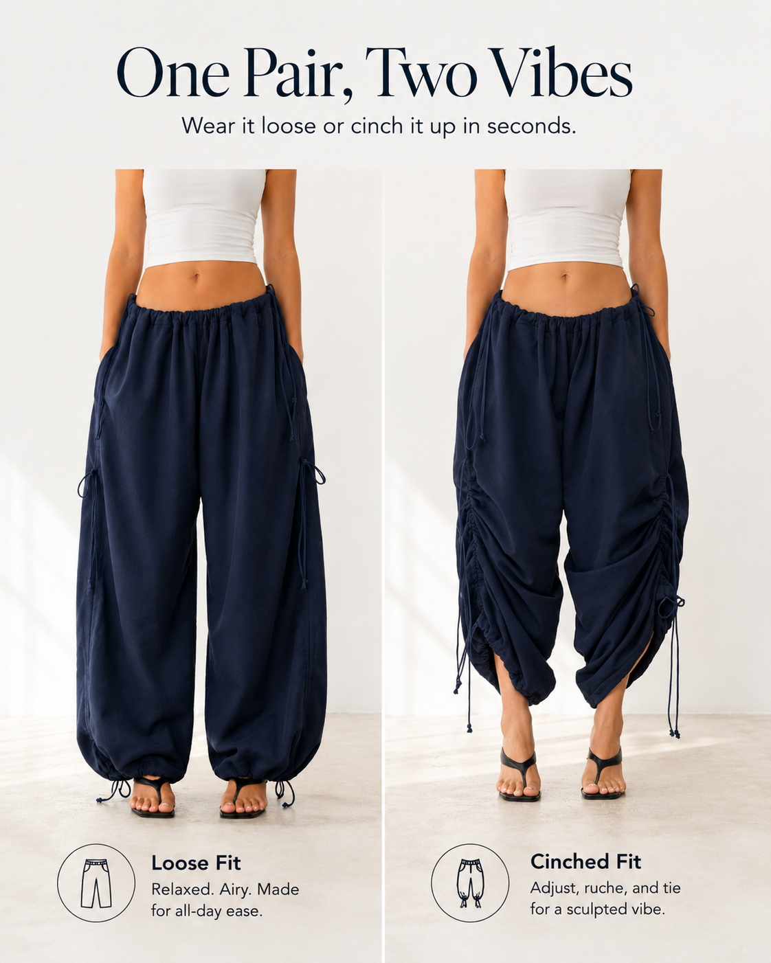 Ultra roomy fit adjustable lounge pants