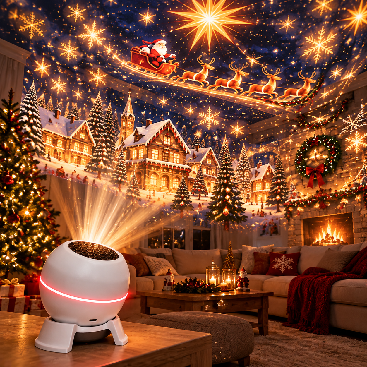 Christmas Projection Night Light creating a festive holiday atmosphere