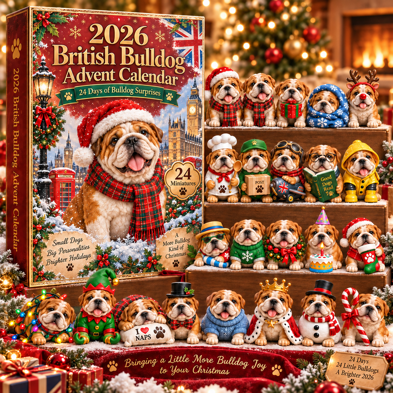 2026 British Bulldog Advent Calendar with 24 unique Bulldog miniatures