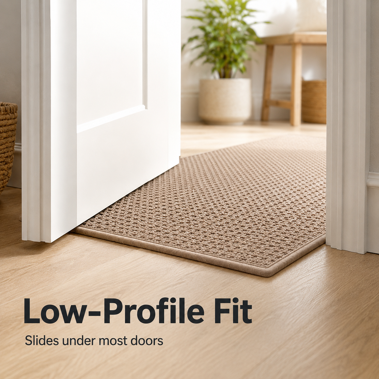 Non-slip backing keeps door mat secure