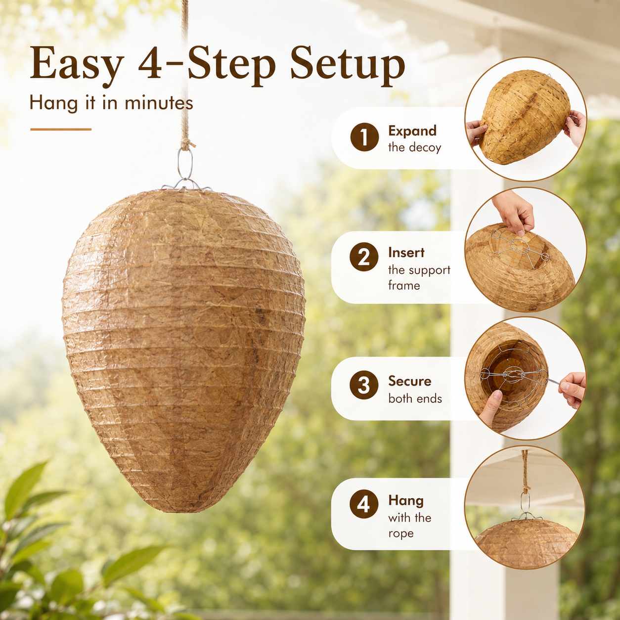 Easy setup hanging wasp nest decoy