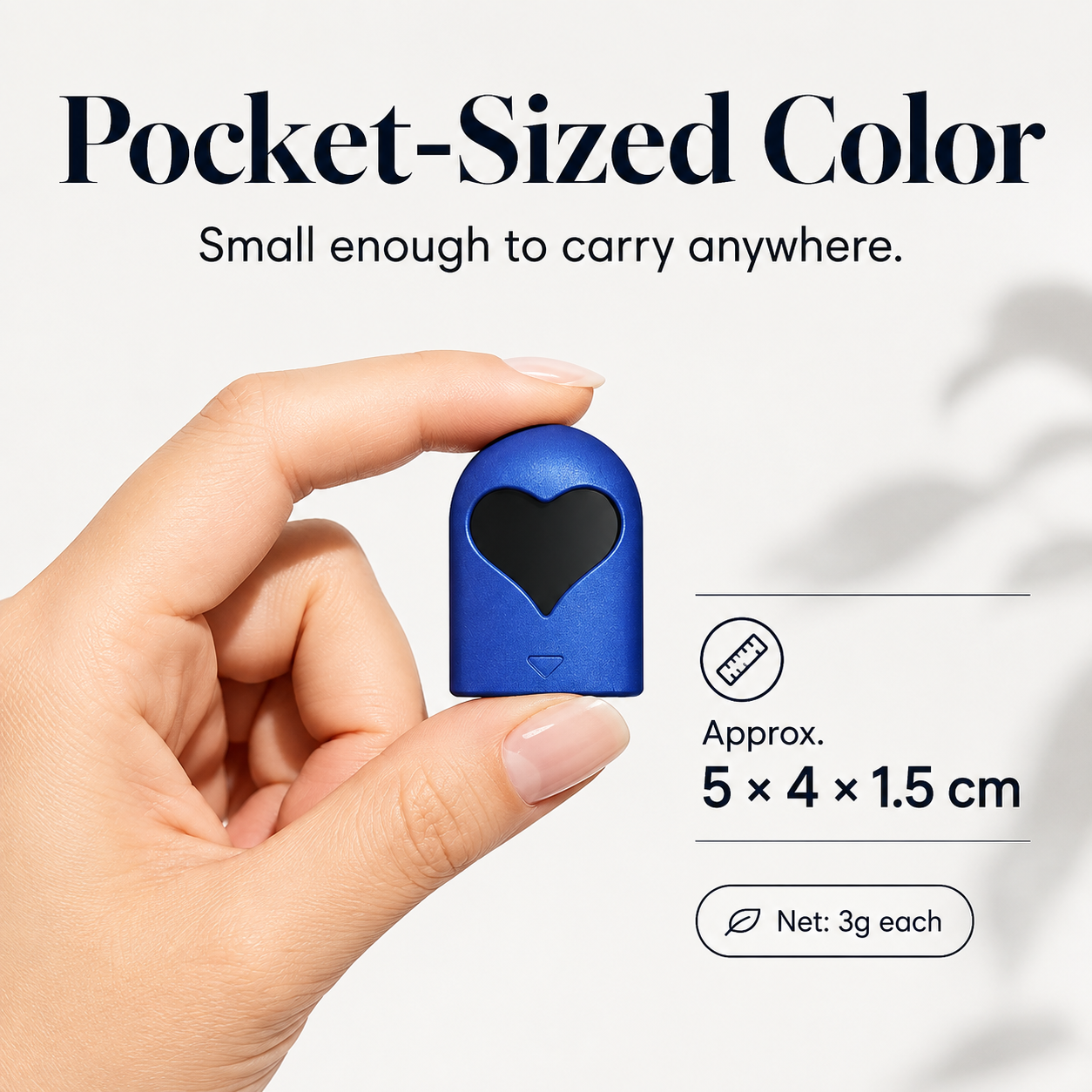 Compact heart grip hair chalk applicator dimensions view