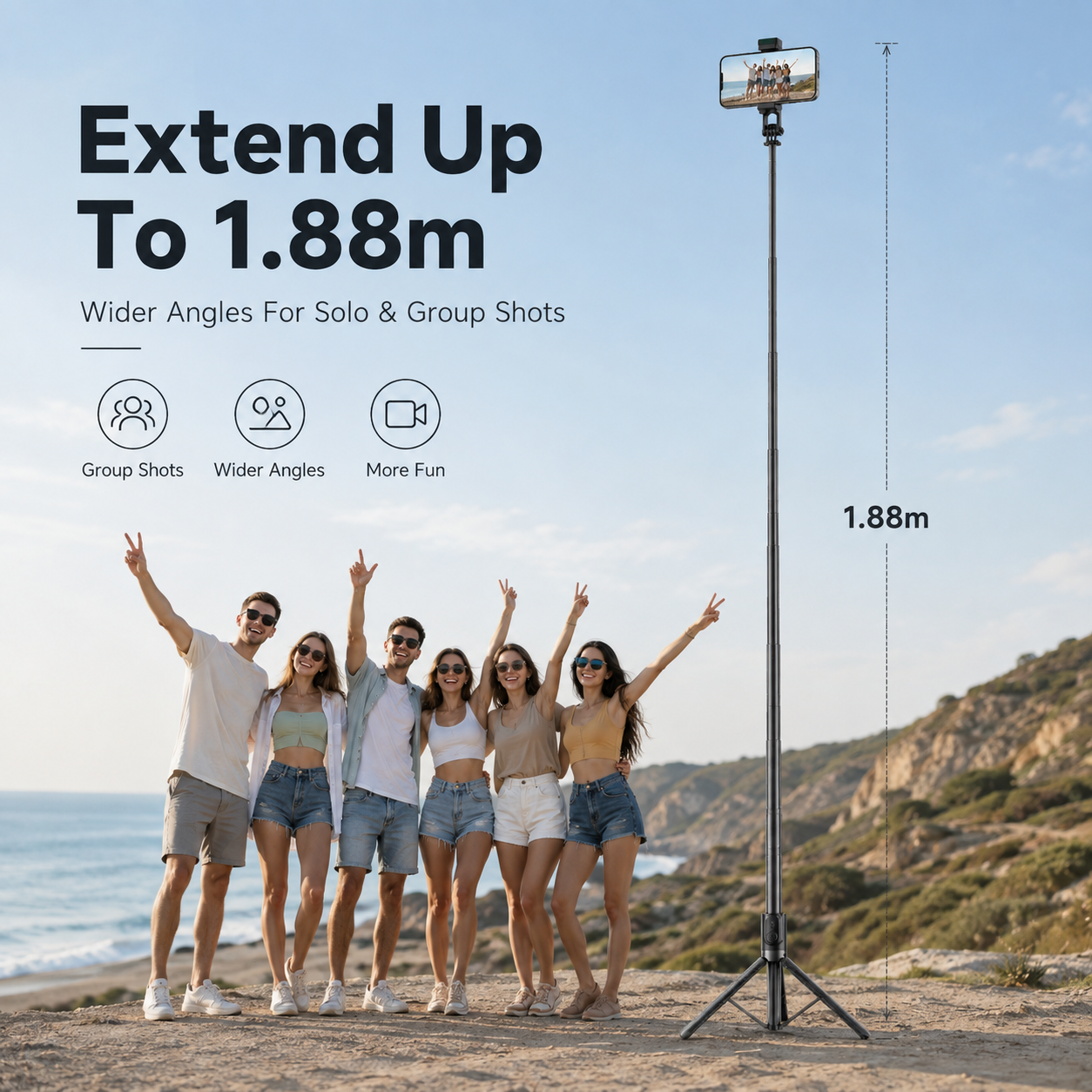 Folded selfie stick tripod in backpack bag