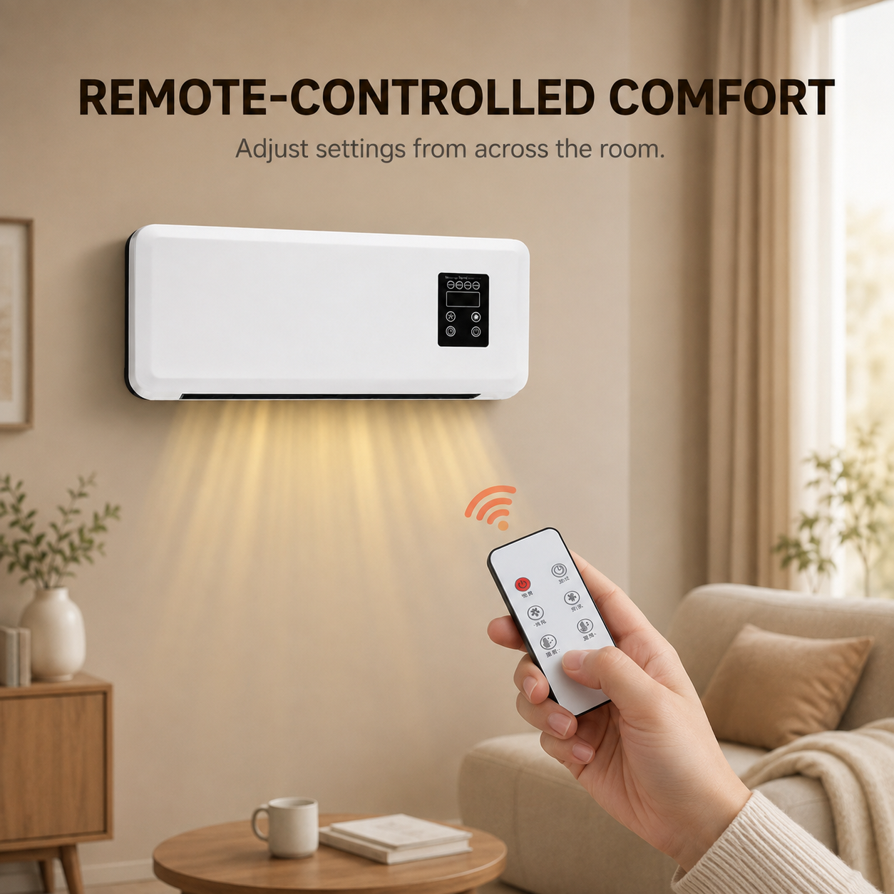 Compact cooling unit placed in living room setup