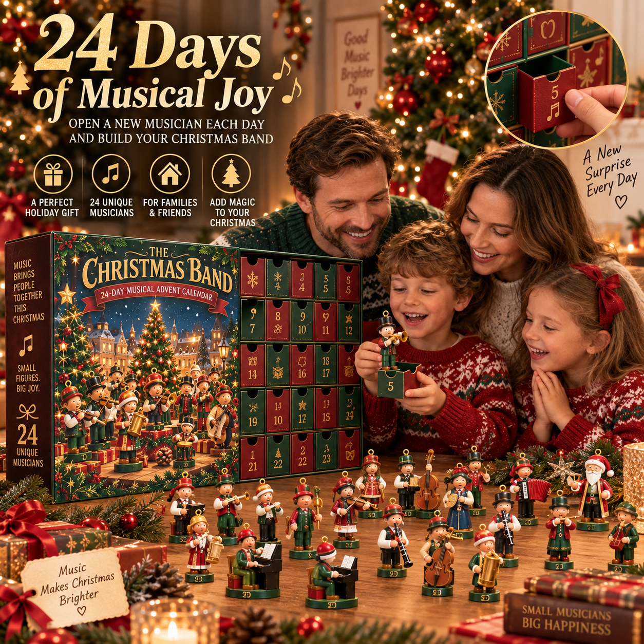 Family opening musical Christmas advent calendar