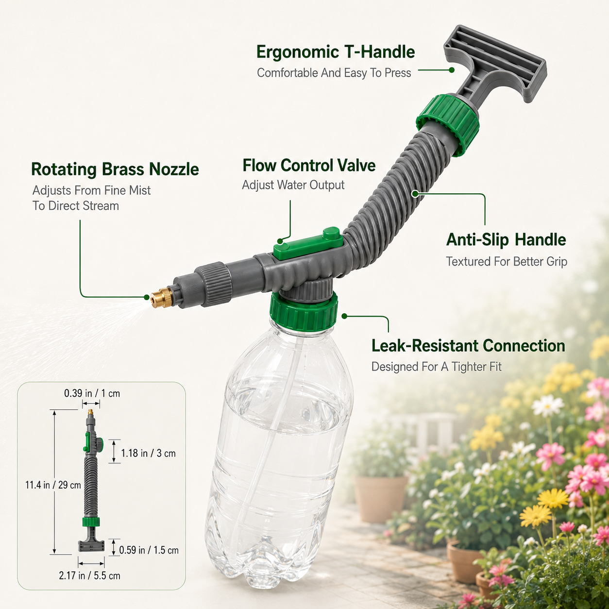 Pumping pressure with ergonomic T handle for continuous spraying