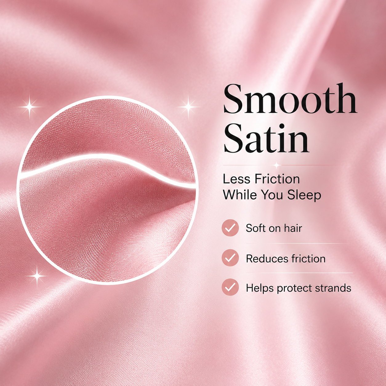 Model wearing extra-long pink satin sleep bonnet for long hair and braids