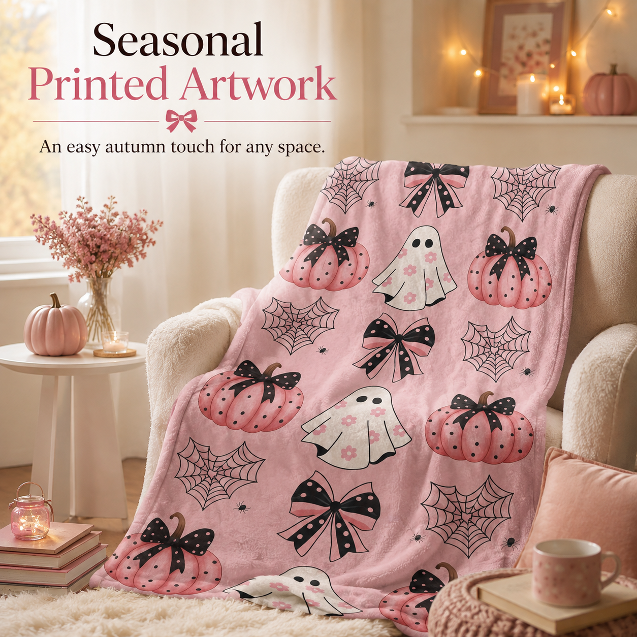 Flannel throw draped over living room sofa