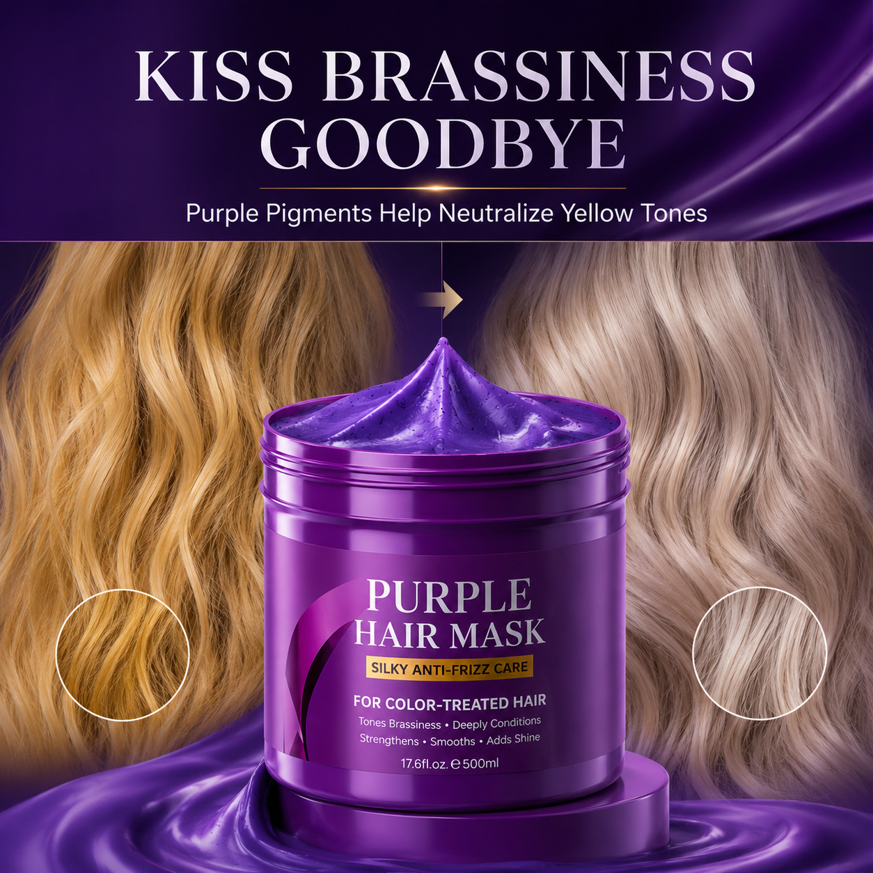 Purple toning hair mask 500ml jar product overview