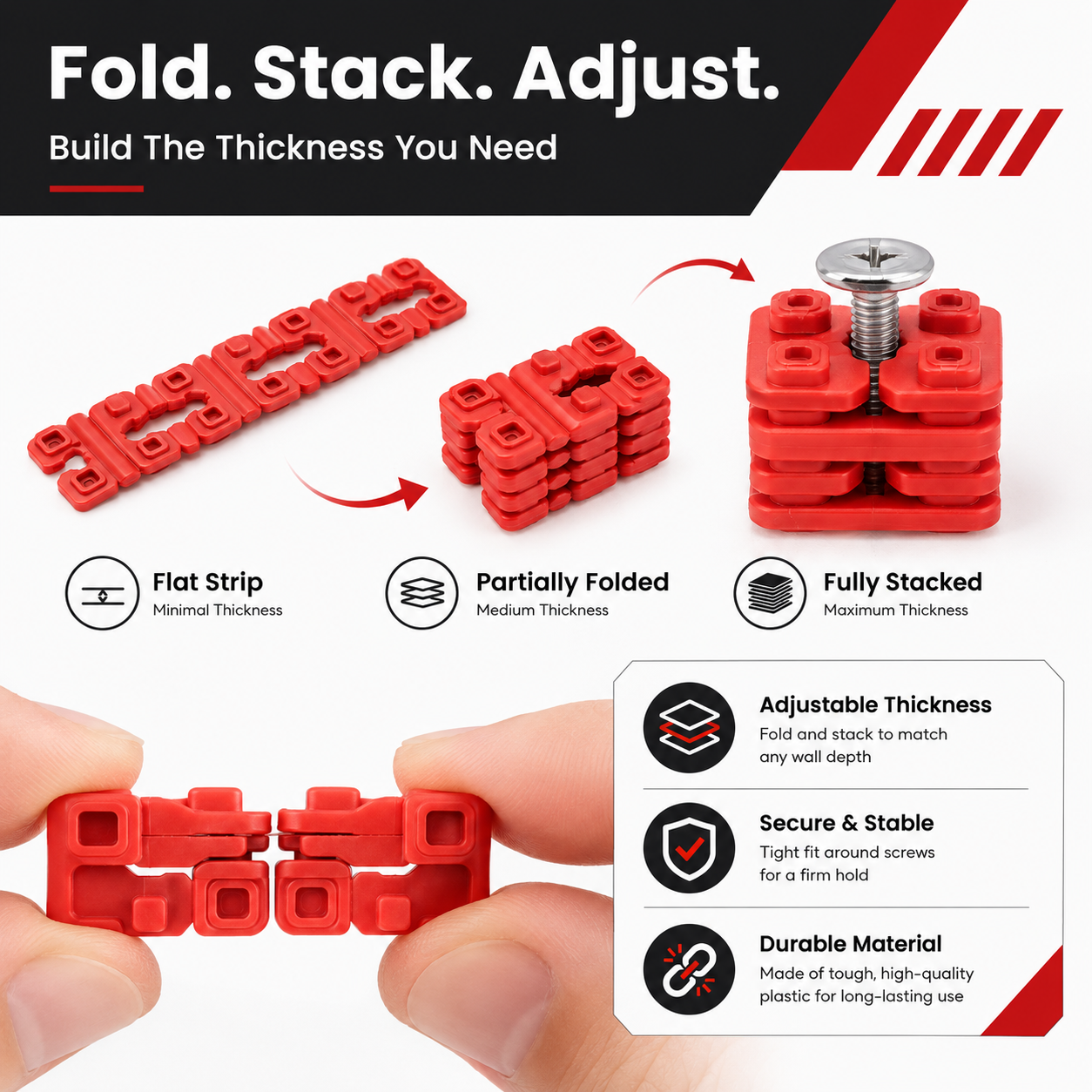 Mounting screw passing through center slot of red outlet spacer