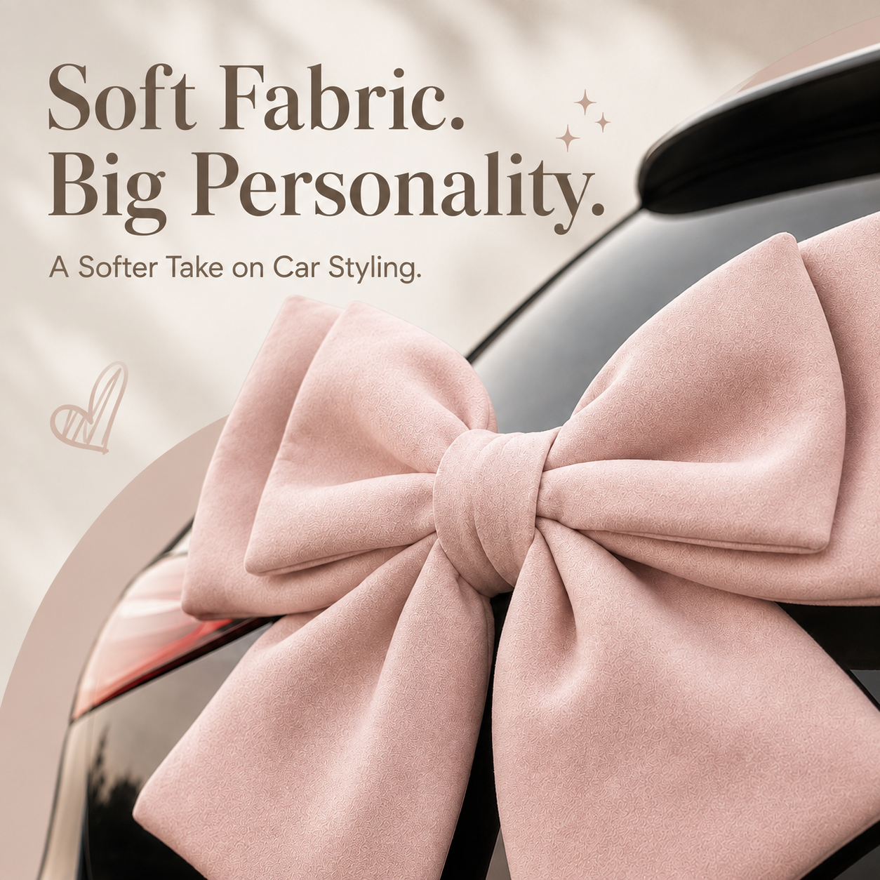Finished installed look of pink 3D bow on car trunk