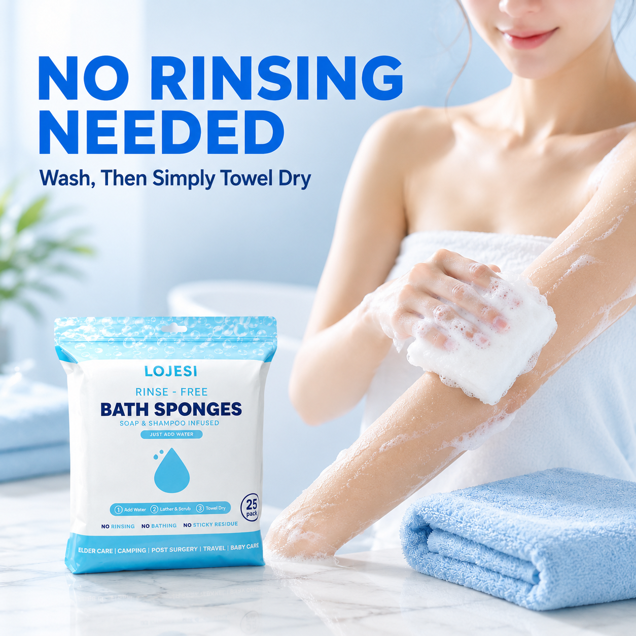 Rinse free disposable bath sponges 25 pack display