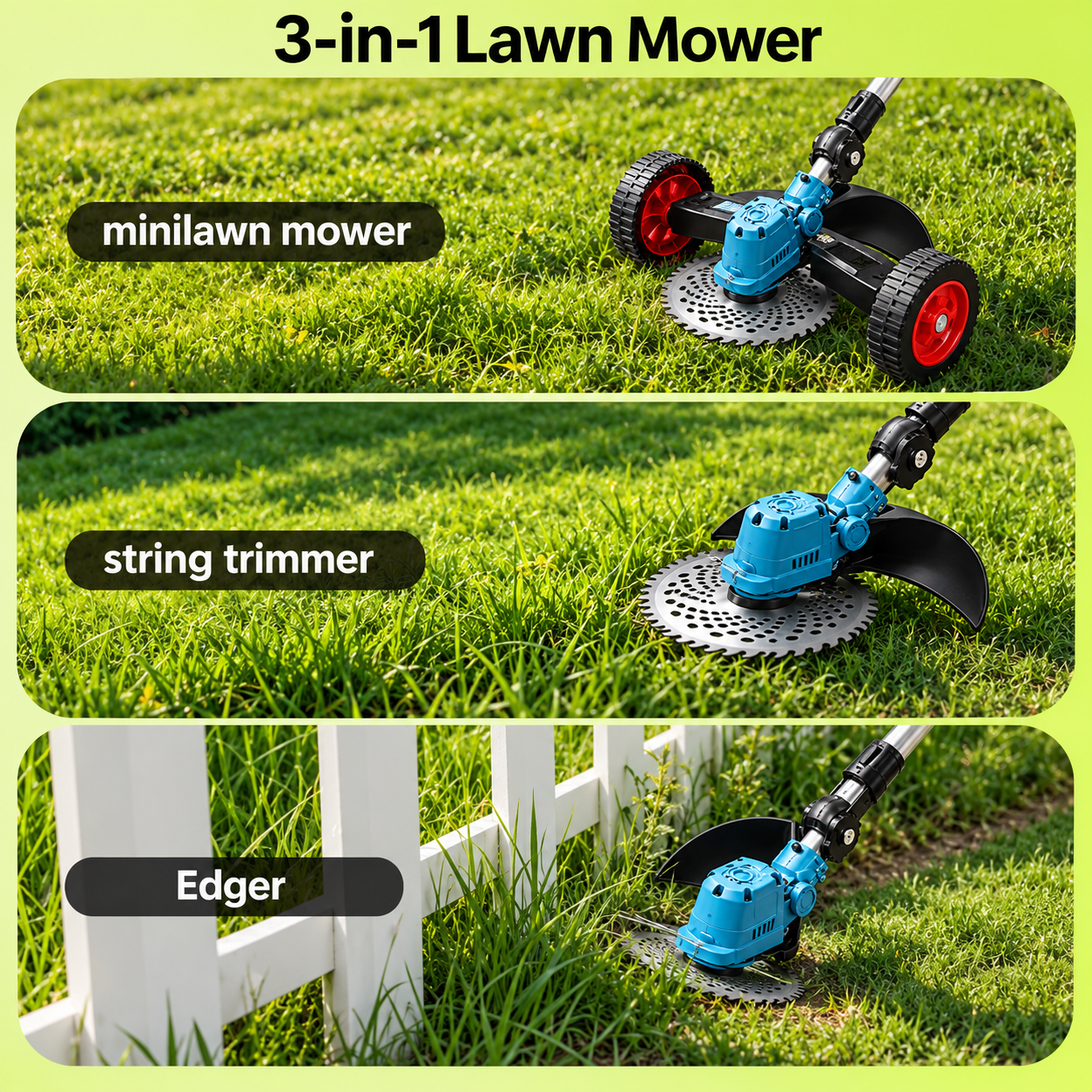 🔋 Limited Day 50% OFF✨ 3-in-1 Cordless Lawn Mower🌱 Powerful Grass Trimmer & Edger for Small to Medium Gardens