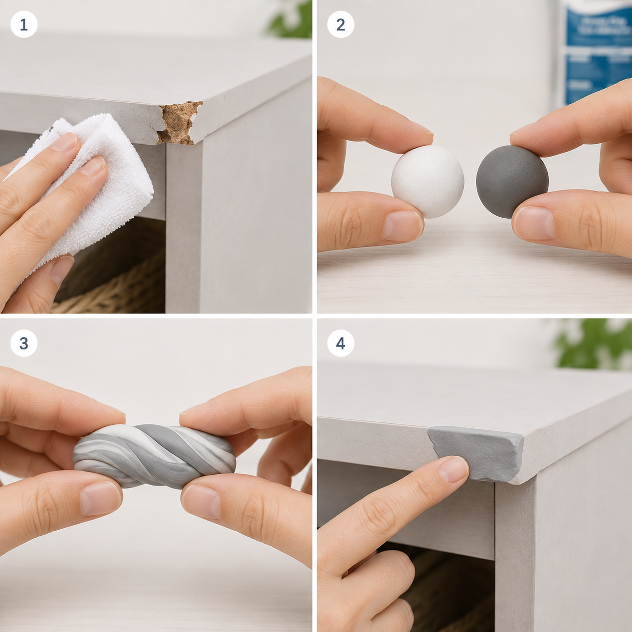 Four step repair putty application instructions