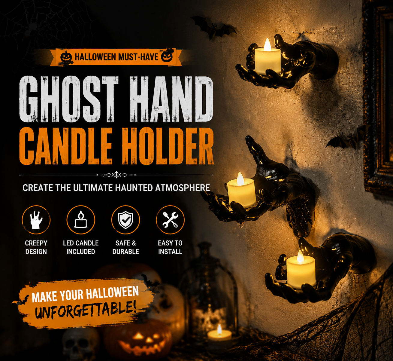 Ghost Hand LED Candle Holder Set