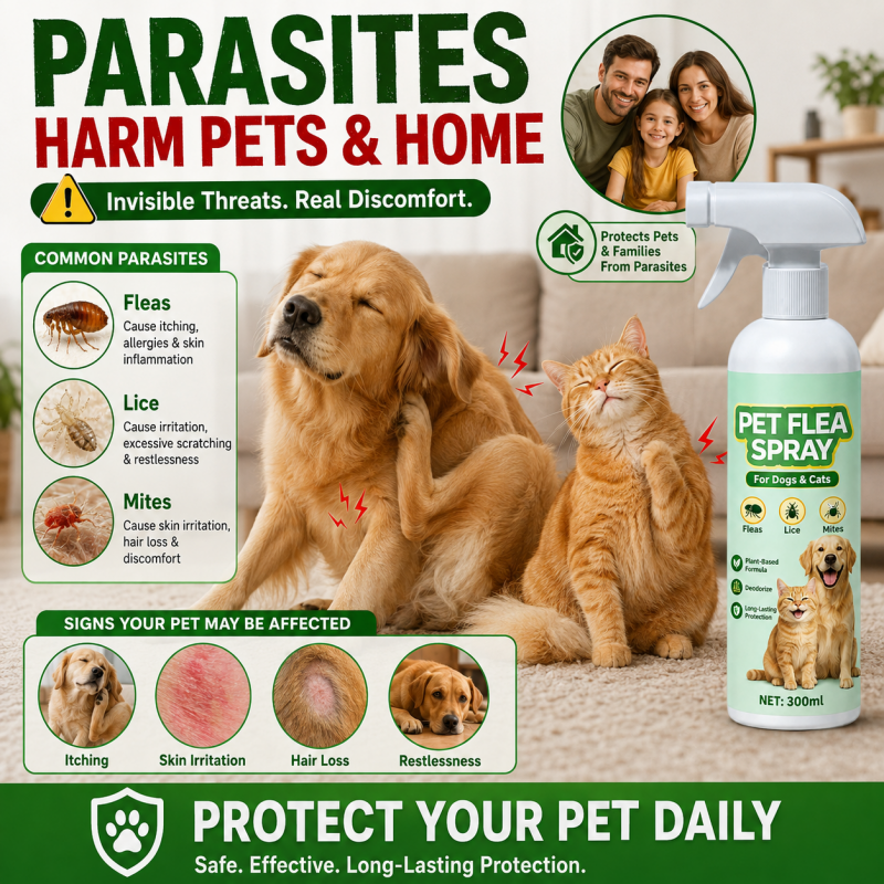 Three in one pet flea lice and mite spray