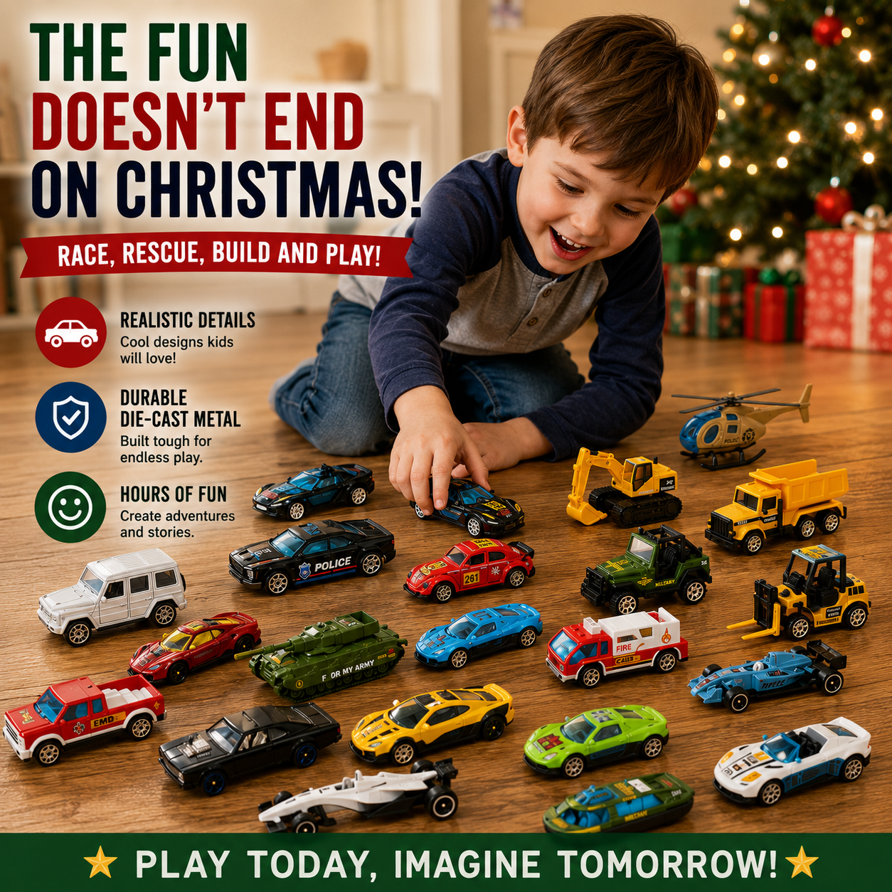 24 day Christmas countdown calendar with vehicle toys