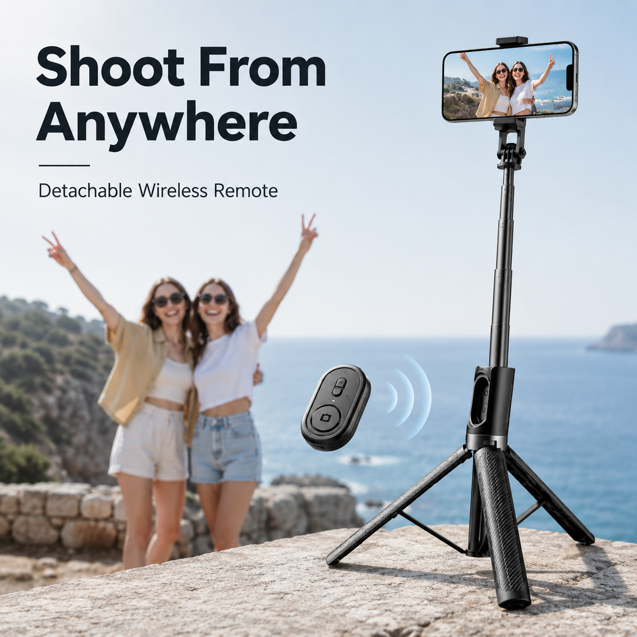 1.88m extendable selfie stick tripod with wireless remote control overview