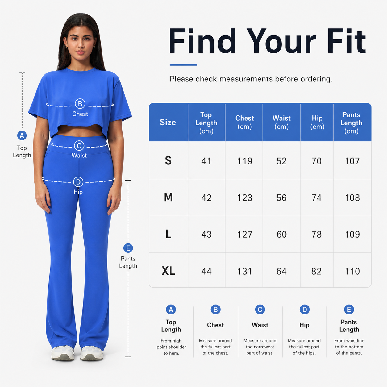 Package overview containing crop tee and flared pants