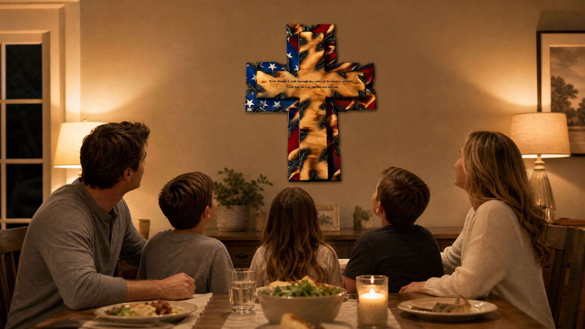 Ready to hang patriotic wooden cross wall decor installation