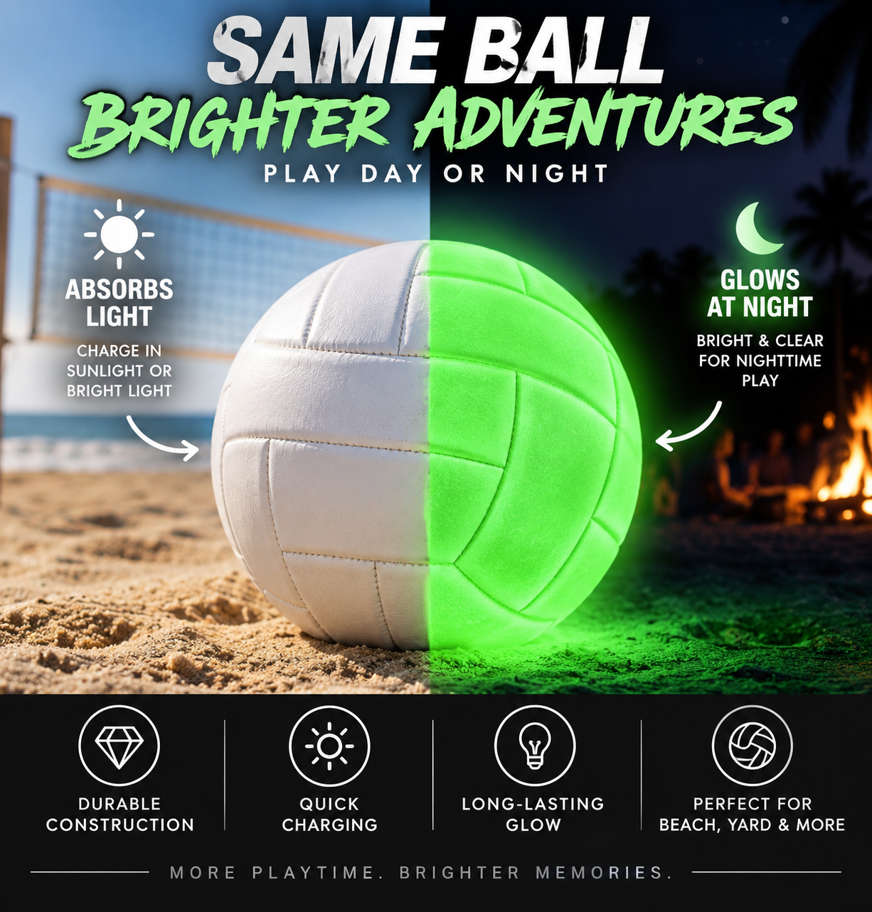 Glow volleyball day and night comparison