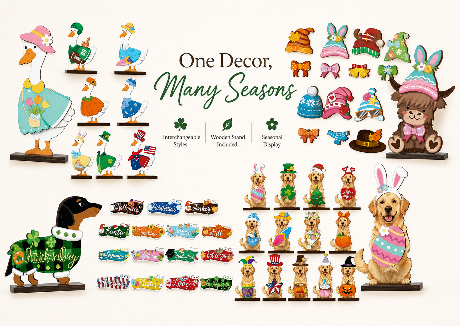 Wooden highland cow decor with interchangeable seasonal signs
