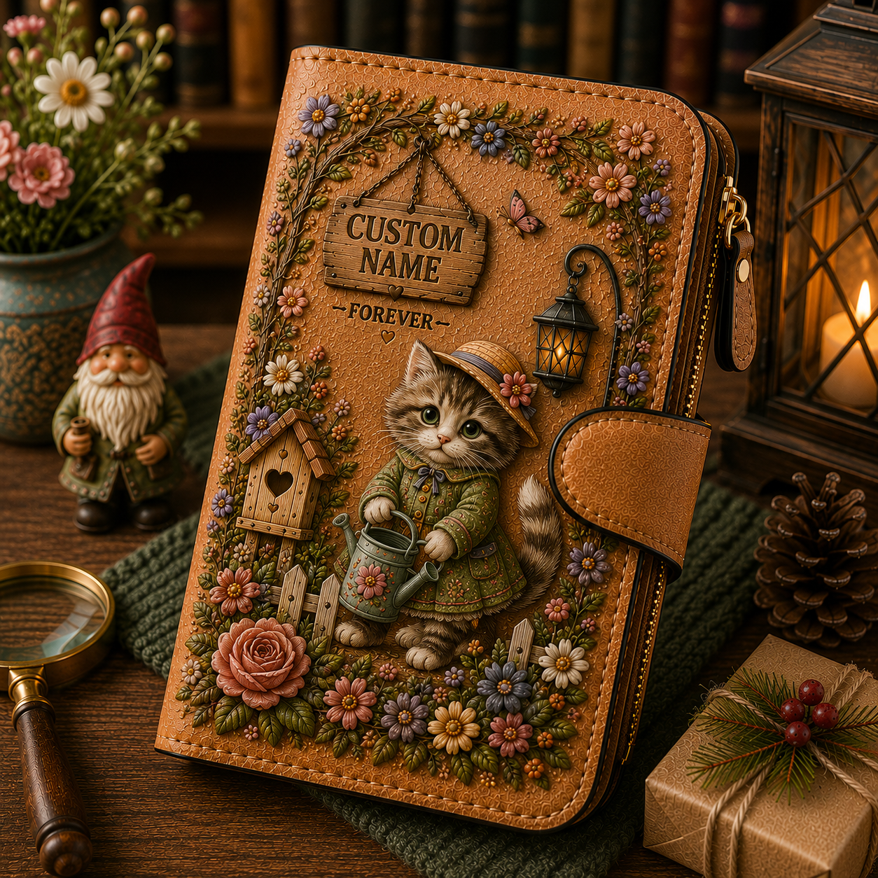Cat personalized garden wallet