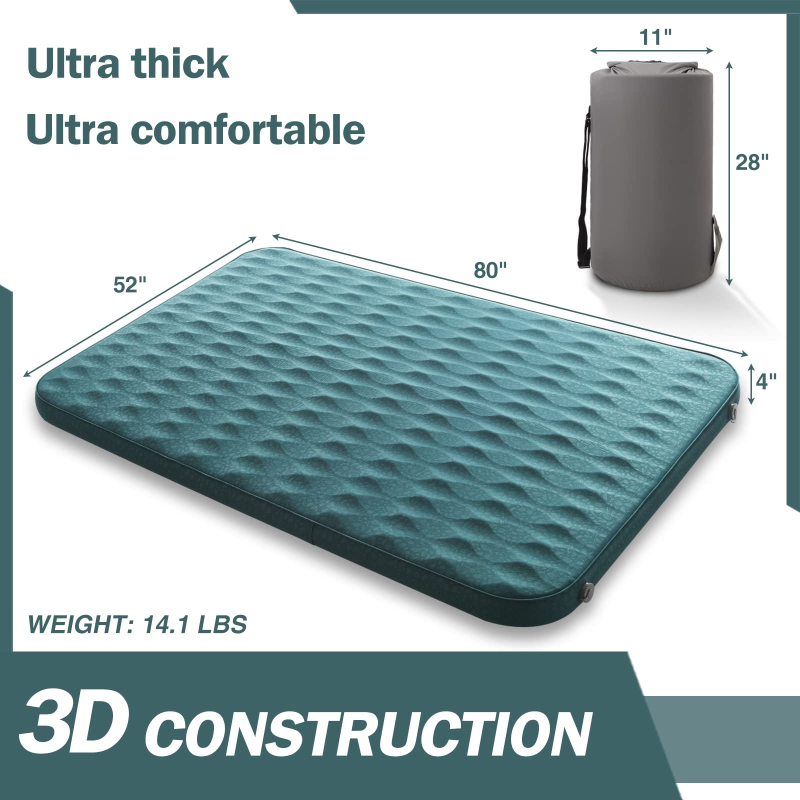 Self Inflating Sleeping Pad Queen Size Camping Mattress