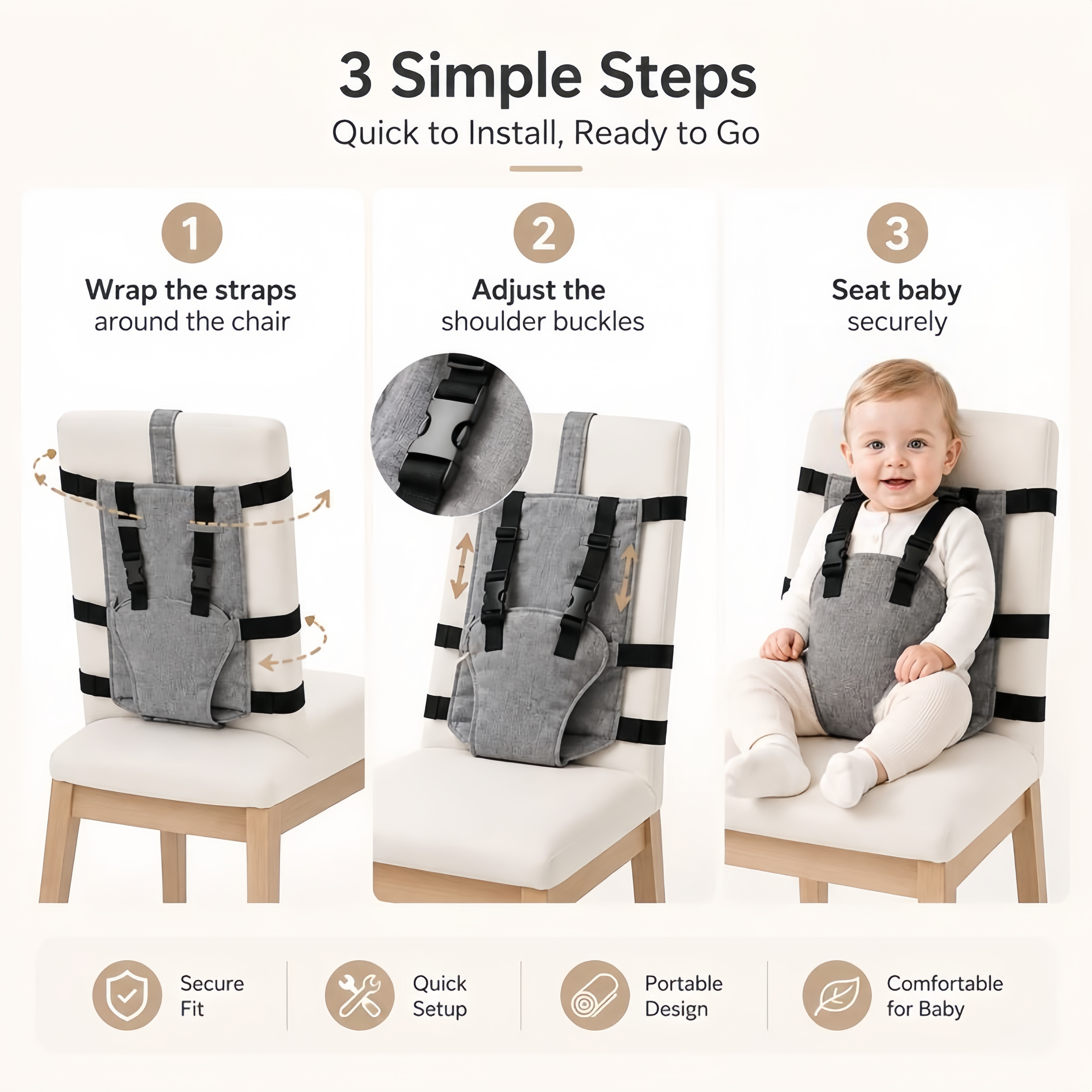 Folded portable high chair cylinder compact size demonstration