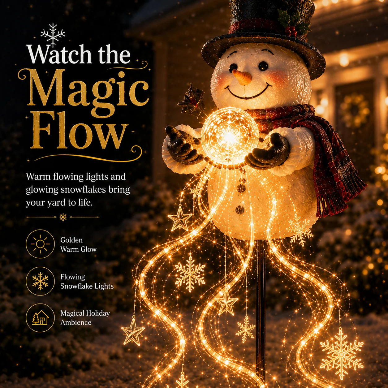 Snowman flowing snowflake Christmas garden light