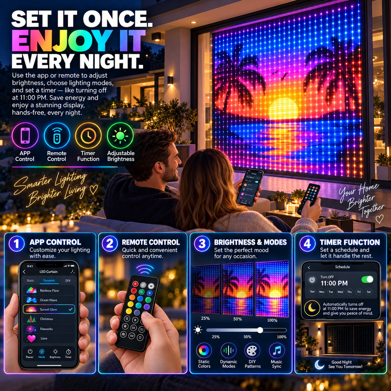 Timer and Remote Controlled LED Curtain