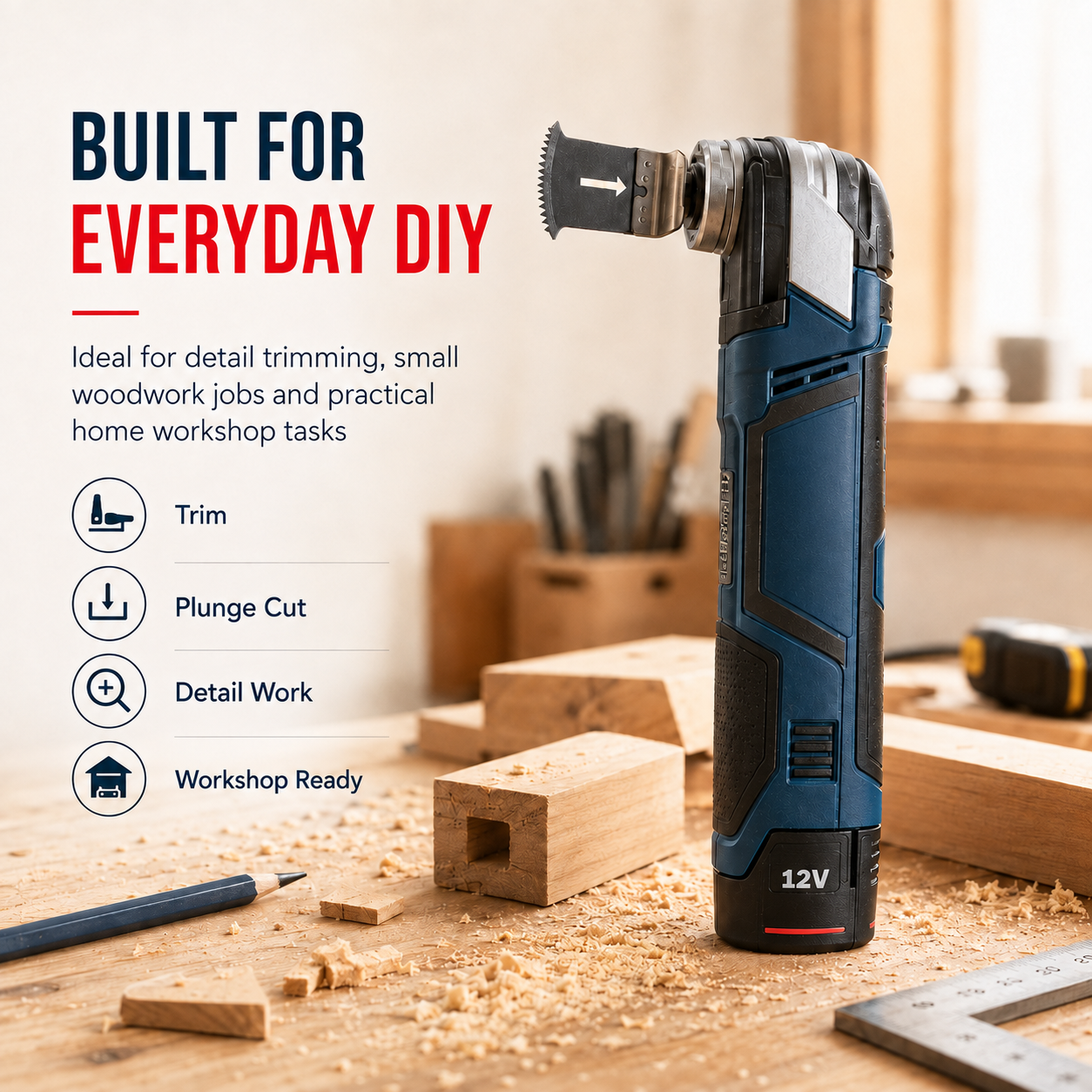 12V cordless cutter for trimming plunge cuts detail work and small woodworking jobs