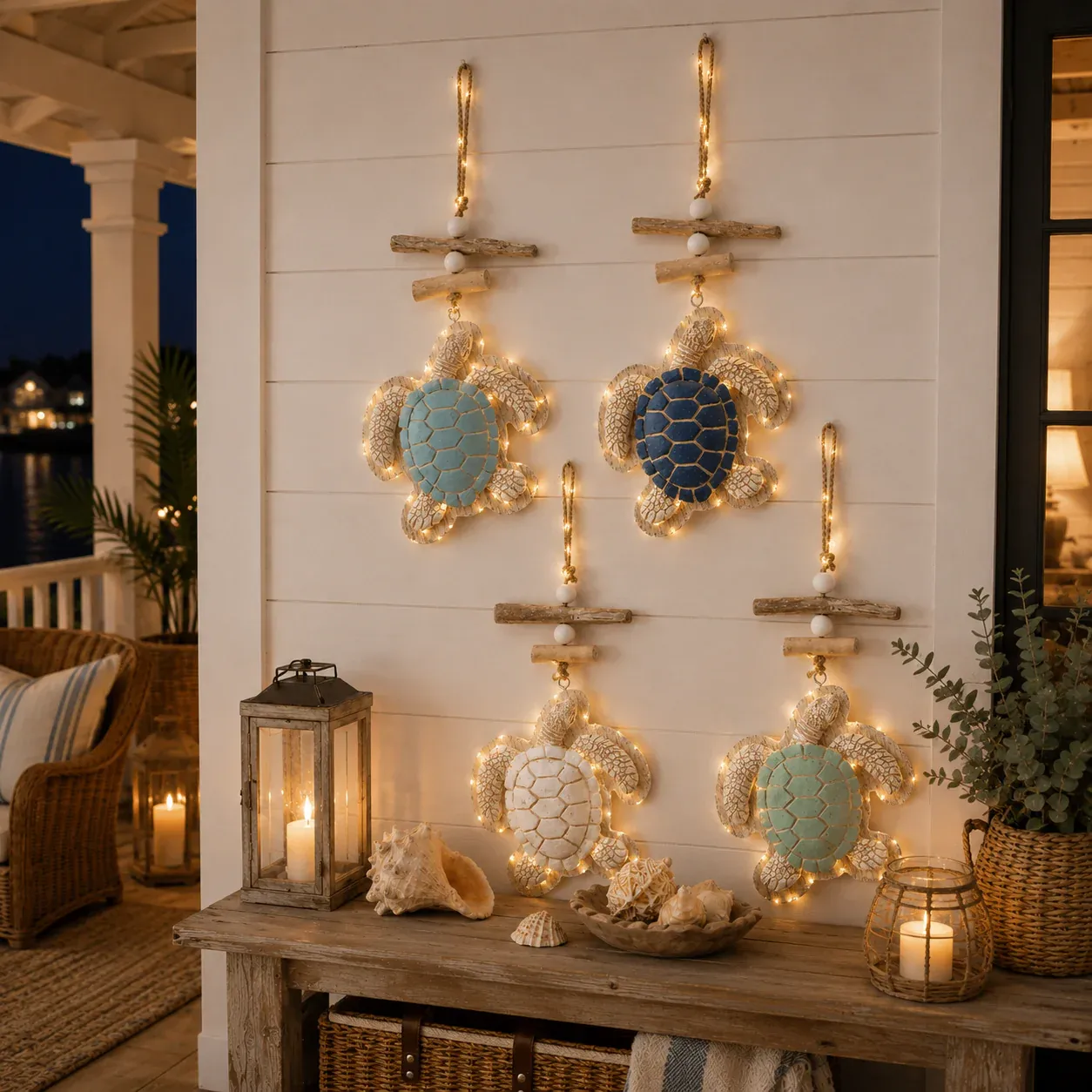 Lighted coastal sea turtle wall decor