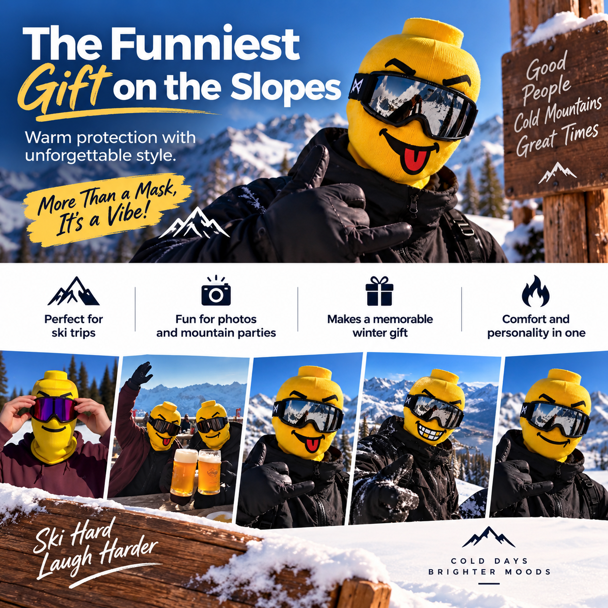 Funny ski mask for ski trips group photos and winter gifting