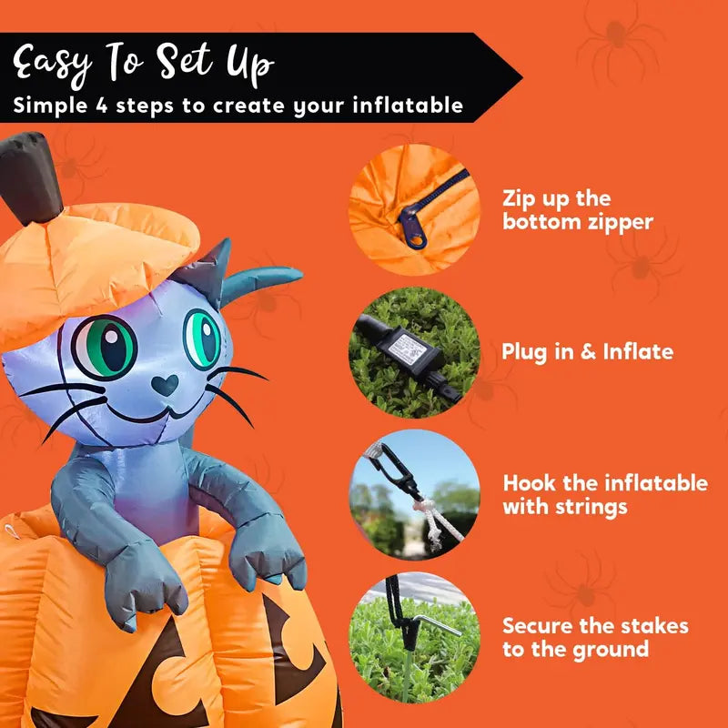 Built-in air pump for animated Halloween inflatable cat pumpkin decor