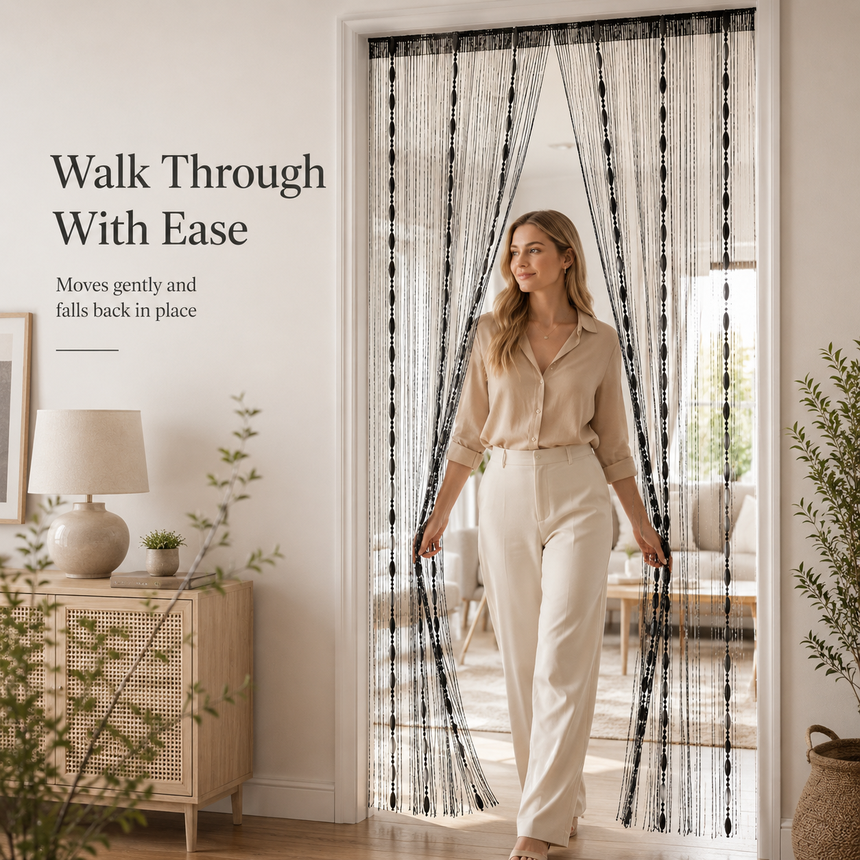 White streaming beaded divider curtain profile