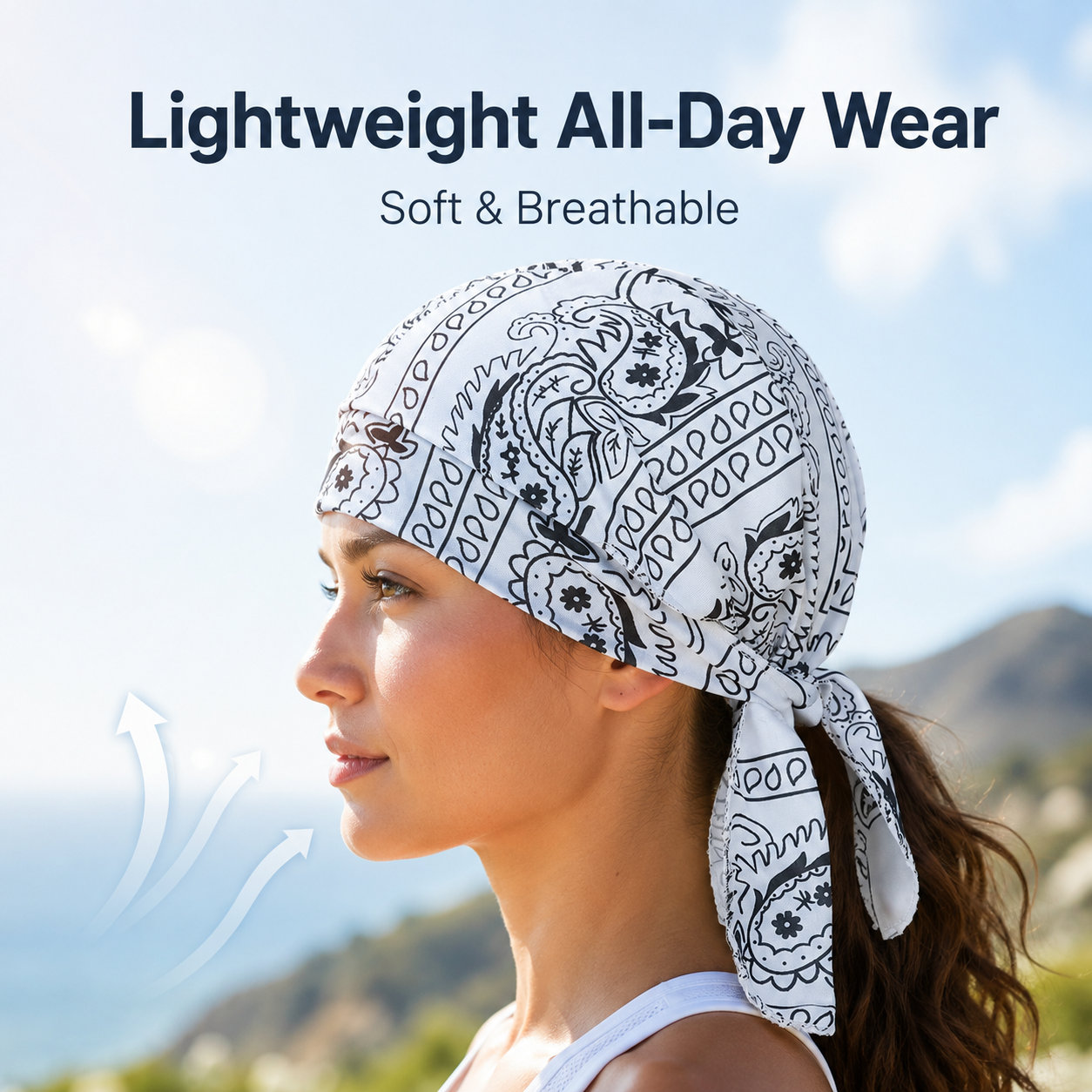 Cooling headscarf cap used as a helmet liner