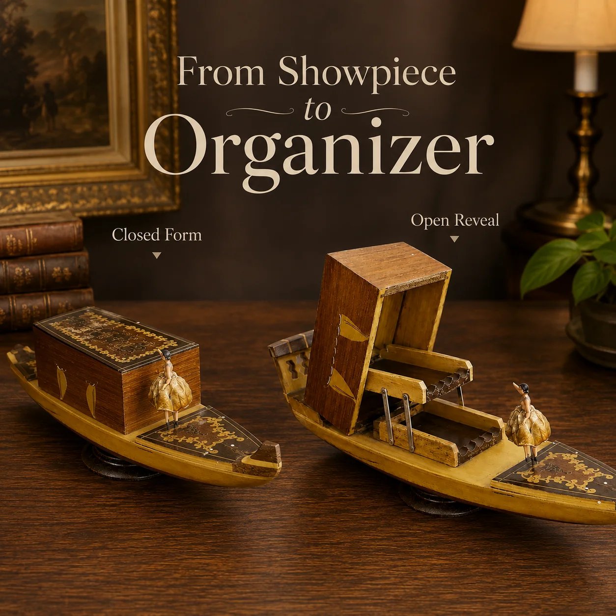 Vintage Italian Gondola of Dreams wooden music box