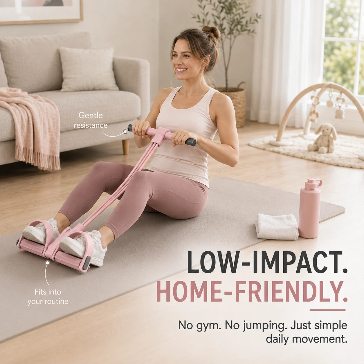 Low-impact home workout using the pedal resistance trainer