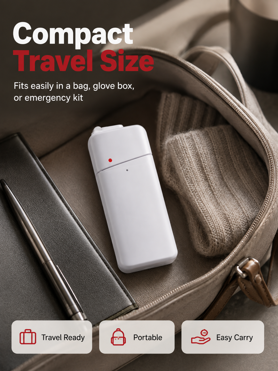 Compact AA emergency charger resting in hand showing lightweight travel form factor