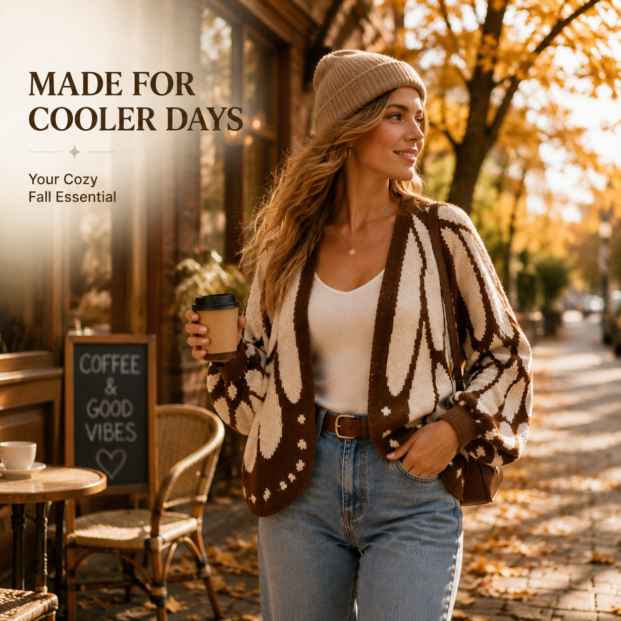 Cardigan neckline, open front, and rib knit edge details