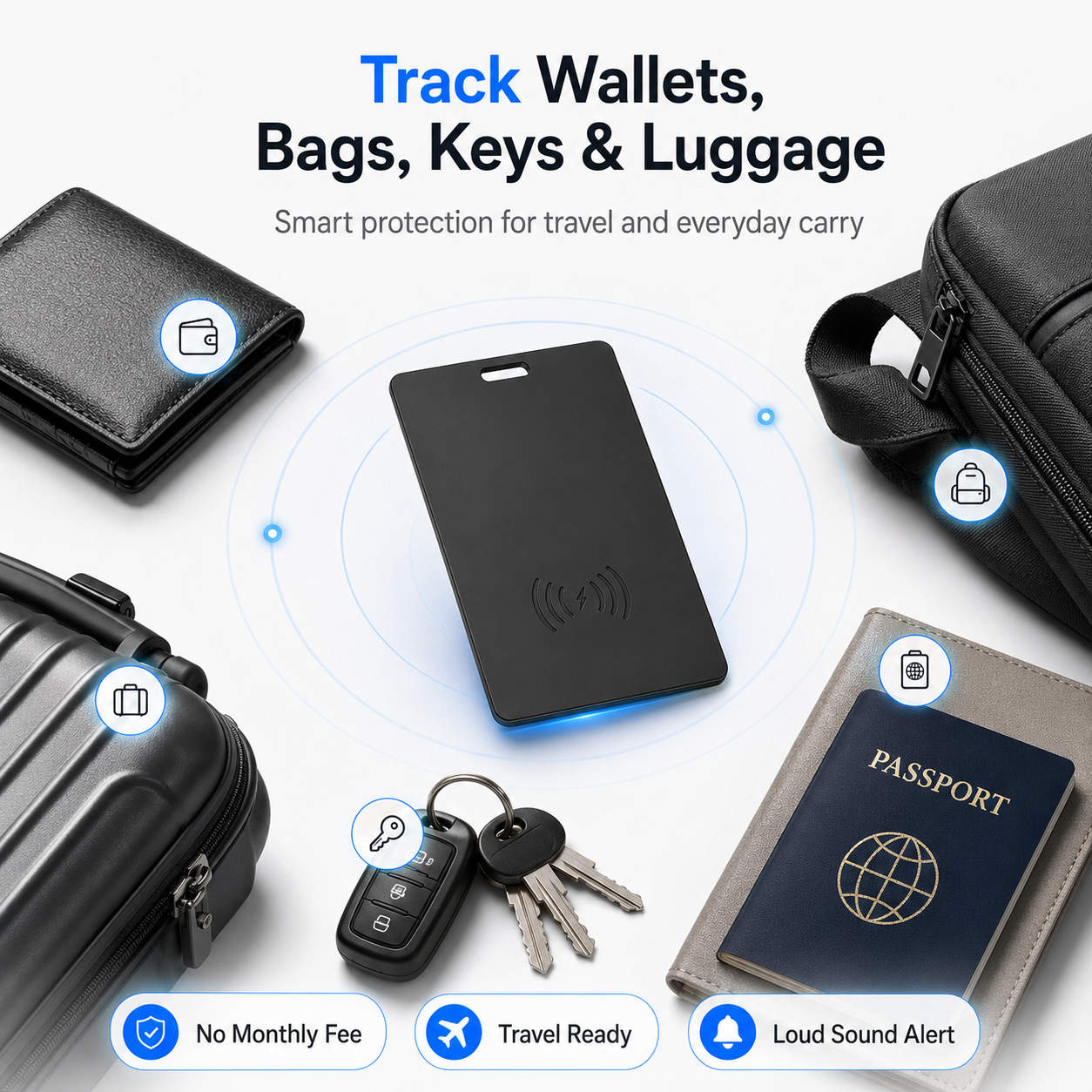 Smart tracker card for wallets bags keys and luggage