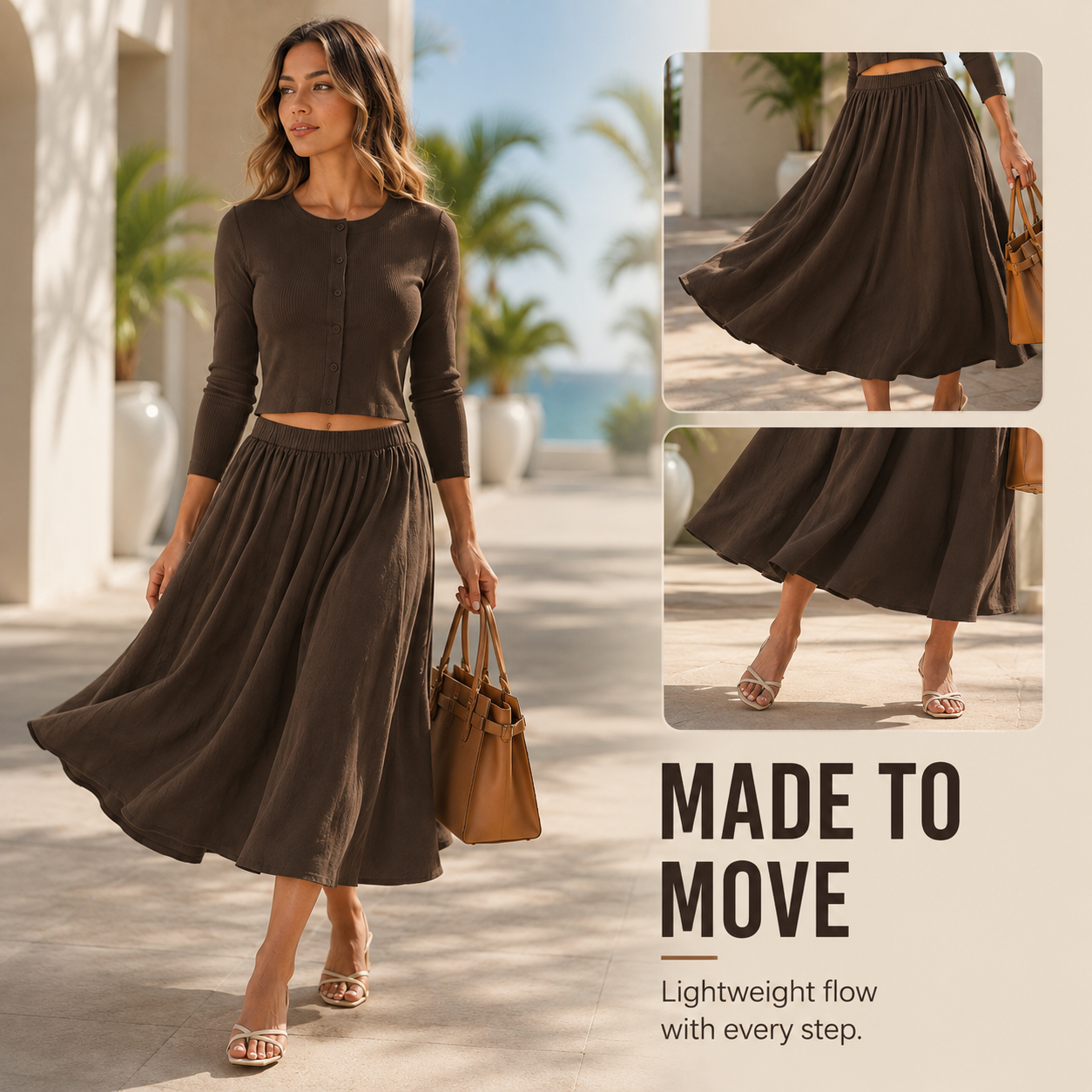 Cardigan and skirt set available color options