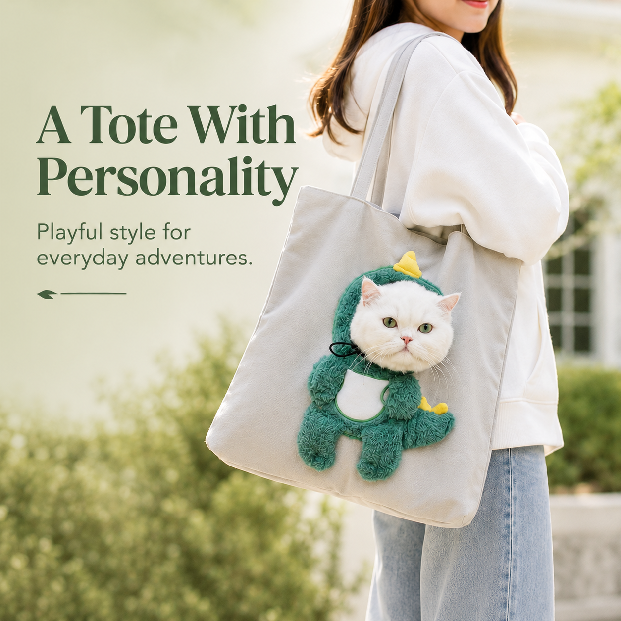 Close-up of cat resting inside soft canvas tote carrier