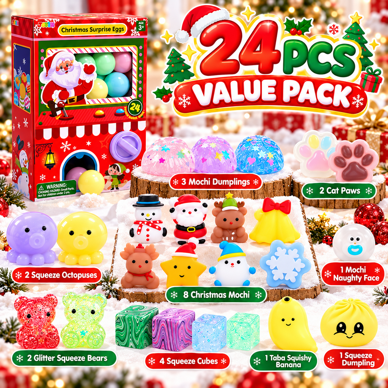 24 piece Christmas squishy toy collection