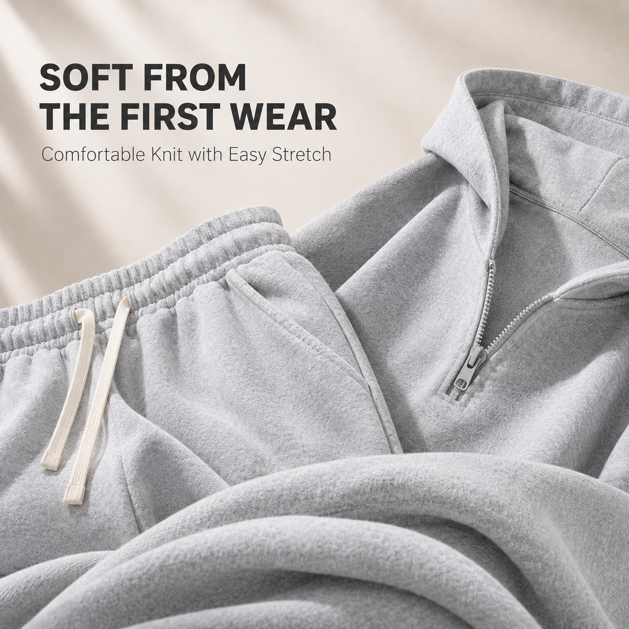 Waist drawstring adjustment and fabric elasticity showcase