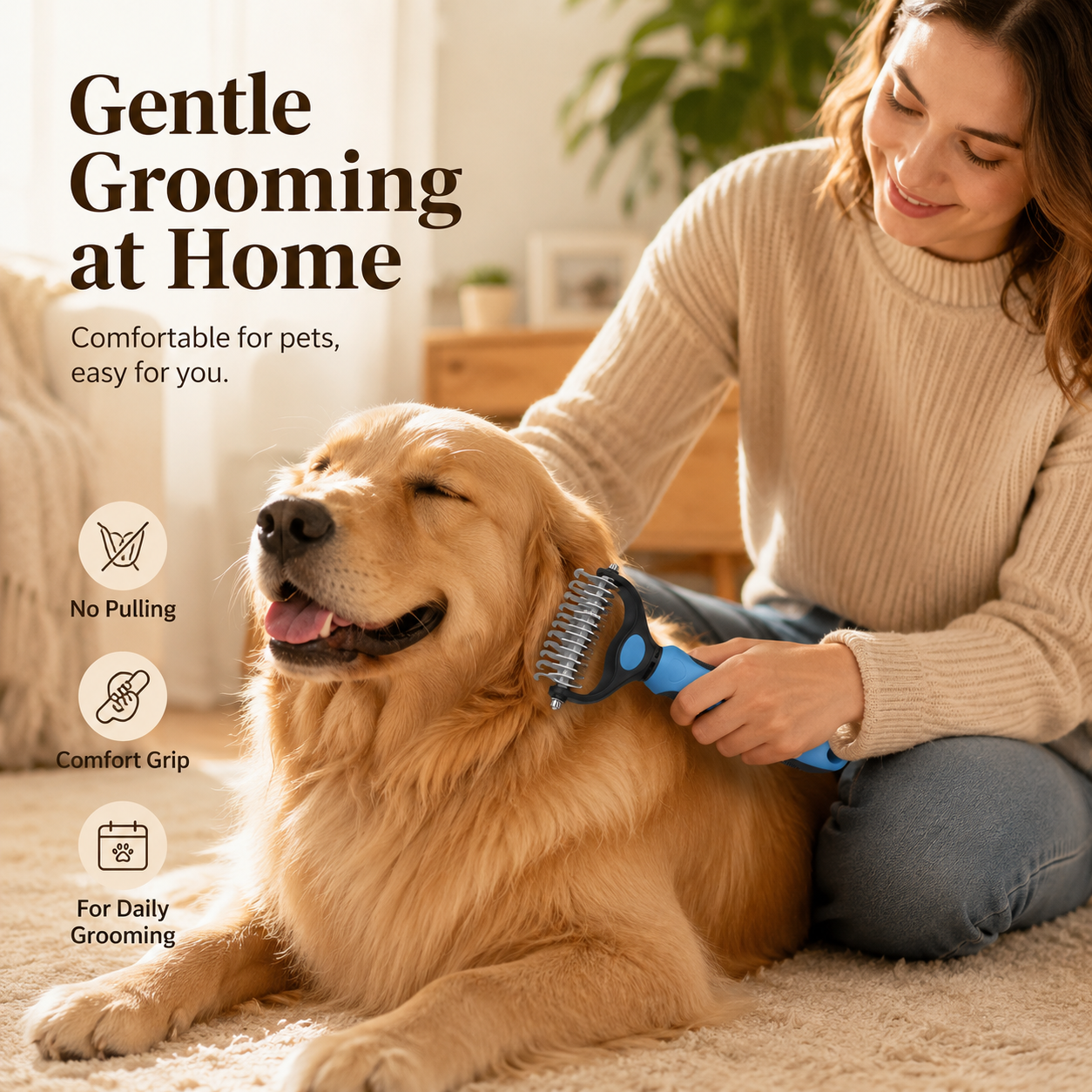Easy to clean pet dematting brush