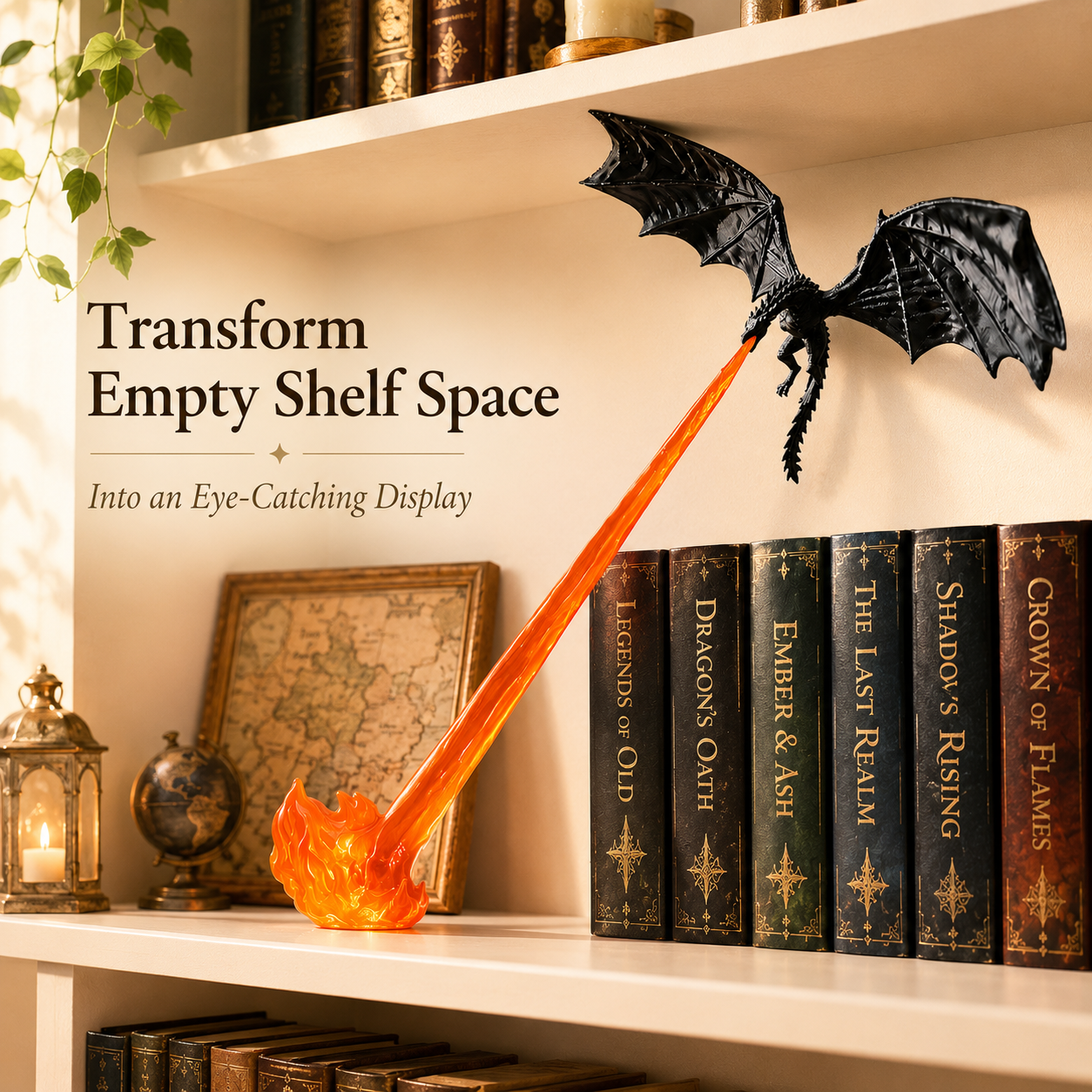 Warm orange flame glow illuminating dark room close look
