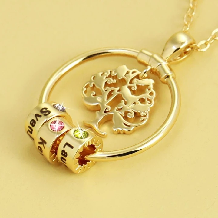 Best Gift Personalized Family Tree with Name Charms Necklace