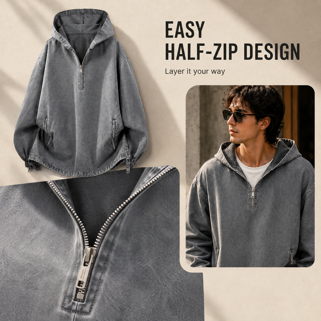 Secure side zipper pockets and stretch elastic waistband details